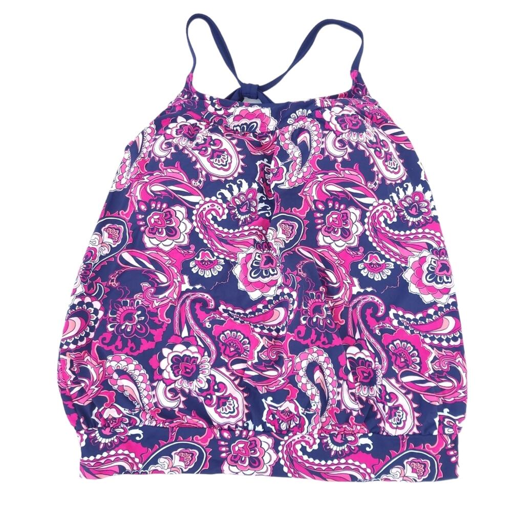 Lands' End Tankini Top Sz 10 Pink Blue Paisley, Soft Cups, Racerback Bathing Top